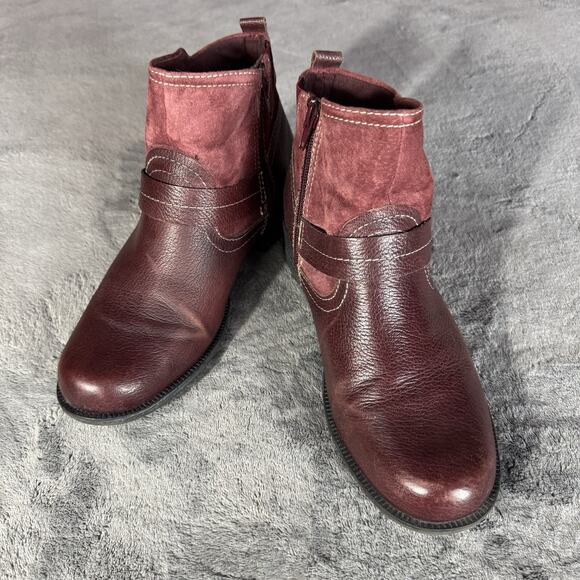 Earth Origins Boots Womens Sz 10 Burgundy Suede Paris Ankle Side Zip Block Heel - Picture 1 of 10